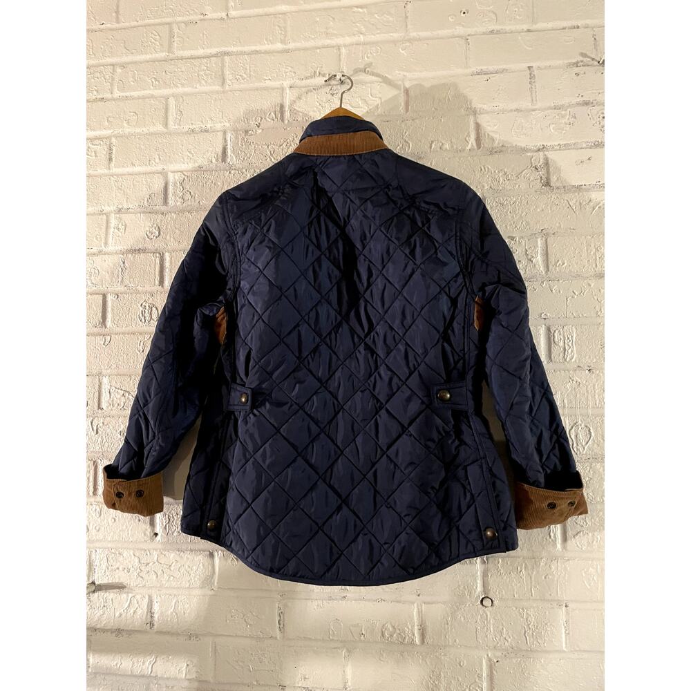 Ralph Lauren Sport Quilted Jacket Women’s M Navy Crest Patch Snap Corduroy Cuffs - Picture 2 of 12